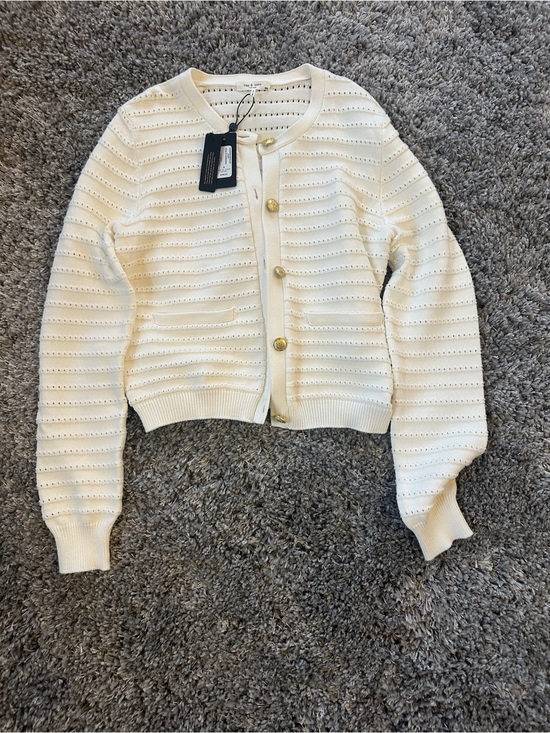 rag & bone Sweaters - rag & bone Cream Eyelet Knit Cardigan with Gold Buttons